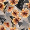 Fototapeta z abstrakcją w formacie 3D Pomarańczowe Kwiaty i Szare Trójkąty - zdjęcie numer 2
