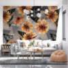 3D abstracte Fotobehang Oranje bloemen en grijze driehoeken - afbeelding hoofdproduct