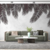 Fotobehang in zwart en grijs met bloemmotief en vlinders Zwarte palmbladeren - belangrijkste productafbeelding