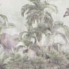 Fotobehang met olifant en giraffe verborgen in een tropisch oerwoud Wilde dieren in de mist - afbeelding nummer 2