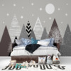 Muurschildering in donkere tinten, met een moderne compositie van bergen bij nacht Mountain Graphics - afbeelding hoofdproduct