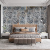 Grote blad- en bloemmotief Fotobehang met zichtbare textuur Decoratieve bladeren granaatappel - belangrijkste product afbeelding