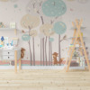 Muurschildering in zachte kleuren met bomen en dieren Kleurrijke bomen voor kinderkamer - belangrijkste product afbeelding