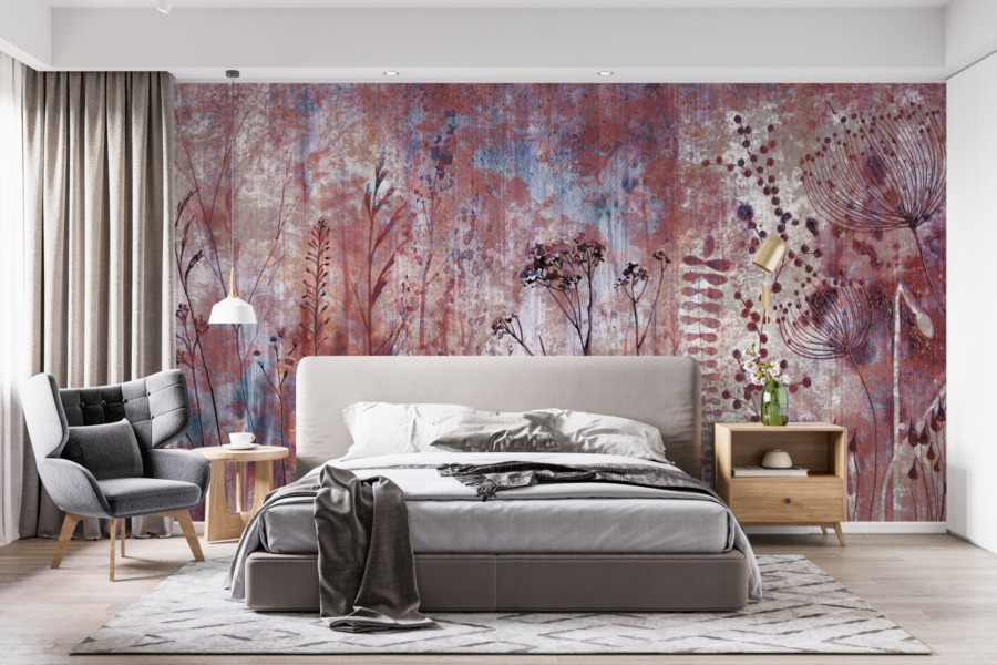 Fotobehang in krachtige, warme kleuren met bloemmotief Meadow in Red - afbeelding hoofdproduct