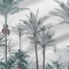 Fotobehang van kokospalmen in grijze mist over palmbos - afbeelding nummer 2
