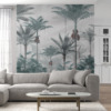Fotobehang van kokospalmen in grijze mist over palmbos - belangrijkste productafbeelding