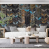 Boho stijl Fotobehang in donkere kleuren met blauwe accenten Spikes motief - belangrijkste product afbeelding