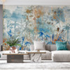 Fotobehang van exotische bloemen in overwegend blauwe Blue and Gold Meadow - belangrijkste productafbeelding