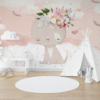 Muurschildering in wit en roze Slapende kat voor kinderkamer - belangrijkste product afbeelding