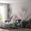 Fotobehang met luchtig en delicaat motief van exotische planten in roze- en grijstinten Kleurrijke graswaaiers - belangrijkste productafbeelding