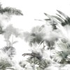 Wandschildering in Scandinavische stijl met tropisch oerwoud in grijstinten Tops of the Palms Beyond the Mist - afbeelding 2