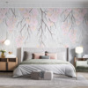 Fotobehang met roze bloeiende takjes in grijs Fluttershy Twigs - belangrijkste product afbeelding
