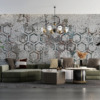 Wandschildering met geometrisch patroon op gestreepte muur Stripped Polygons - afbeelding hoofdproduct