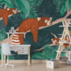 Tropische jungle muurschildering in bruin en groen Bruine maki's - belangrijkste productafbeelding