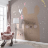 Muurschildering met modern kunstwerk in donkere tinten Twee slapende konijntjes voor de kinderkamer - afbeelding hoofdproduct