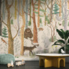 Muurschildering in winterkleuren met wilde dieren Forest Flora and Fauna - belangrijkste productafbeelding