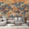 Blauwe en oranje Fotobehang met bloemenmotief Blauwe planten - belangrijkste product afbeelding