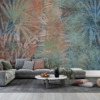 Fotobehang in warme kleuren met exotisch motief Outlines of Tropical Palms - belangrijkste productafbeelding