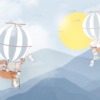 Behang met ballonnen in blauwe tinten Dieren in vlucht over de bergen voor kinderkamer - afbeelding 2