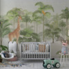 Fotobehang met exotische jungledieren in vrolijke kleuren Giraffe in Green - belangrijkste productafbeelding