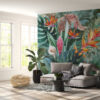 Fotobehang in weelderige kleuren met exotisch bloemenmotief Boeket tropische bloemen - belangrijkste productafbeelding