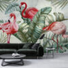 Fotobehang in exotische kleuren Flamingo's in Green - afbeelding hoofdproduct
