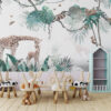 Muurschildering in gedempte kleuren ideaal voor kinderkamer Wildlife illustratie - belangrijkste productafbeelding
