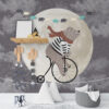 Muurschildering in zachte tinten met lachende teddybeer Moon Bear On Ropes voor kinderkamer - afbeelding hoofdproduct