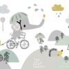 Muurschildering in witte, blauwe en grijze tinten Blauwe olifant voor kinderkamer - afbeelding 2