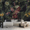 Fotobehang van kleurrijke bloemen op een donkere achtergrond Garden Flower Wall - belangrijkste product afbeelding