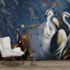Fotobehang in klassieke stijl en donkere tinten Kraanvogels op marineblauwe achtergrond - afbeelding hoofdproduct