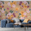 Kleurrijke vrolijke bloemen en vlinders Fotobehang - belangrijkste product afbeelding