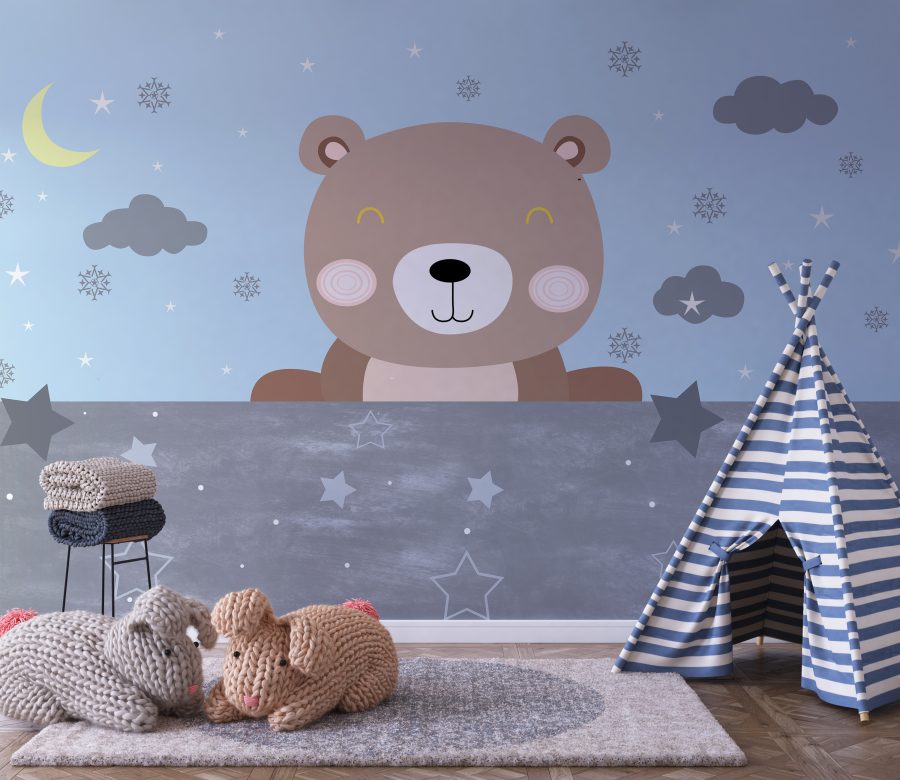 Fotobehang van een schattige teddybeer met gesloten ogen perfect voor een kinderkamer Bruine teddybeer - belangrijkste product afbeelding