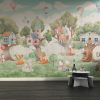 Sprookjesachtige muurschildering in vrolijke kleuren Boomhutten voor kinderkamer - belangrijkste productafbeelding