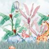 Muurschildering in levendige en vrolijke kleuren met motief van exotische planten en dieren Kleurrijke Jungle voor Kinderen - productafbeelding nummer 2