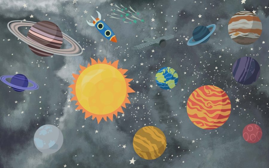 Fotobehang met planeten in vrolijke kleuren voor kinderen Colourful Cosmos - afbeelding nummer 2