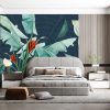 Fotobehang in exotisch groen en rode bladeren en bloemen - belangrijkste productafbeelding