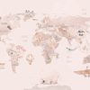 Muurschildering met continenten en dieren Roze Wereldkaart - product afbeelding nummer 2