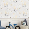Babymuurschildering in zachte kleuren met overwegend blauw Slapend konijntje - belangrijkste productafbeelding