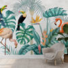 Fotobehang met exotische vogels in de jungle, kleurrijk en modern visualisatie Jungle Birds - belangrijkste product afbeelding