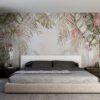Fotobehang met tropische flora in gedekte tinten met roze accenten Pink Leaves - belangrijkste productafbeelding