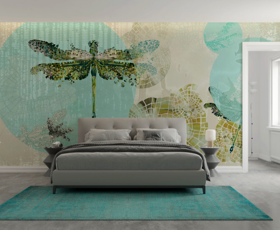 Fotobehang in moderne stijl met 3D-graphics en dominant insectenmotief Lone Dragonfly - belangrijkste productafbeelding