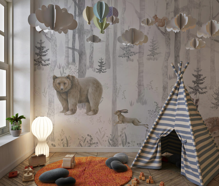 Kinderkamer Fotobehang met bosdieren Winter Forest - belangrijkste product afbeelding