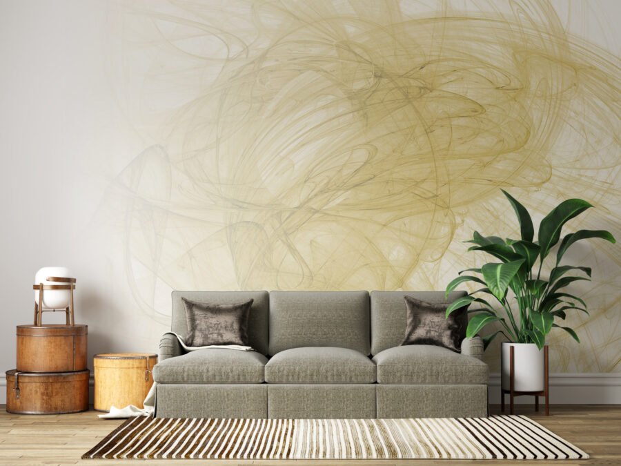 Minimalistische tweekleurige Fotobehang in rustige tinten en abstracte vorm Yellow Smoke - belangrijkste productafbeelding