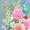 Fotobehang in levendige kleuren met duidelijk bloemmotief en elegante pauwvogel in bloemen - afbeelding nummer 2