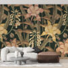 Fotobehang van wilde bloemen op een donkere achtergrond in boho stijl Muur van kleurrijke bloemen - belangrijkste product afbeelding