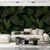Fotobehang in donkere en levendige kleuren met exotische planten de perfecte aanvulling voor een moderne woonkamer Green Leaves - afbeelding hoofdproduct