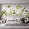 Wilde bloemen Fotobehang met witte achtergrond Gele weide - belangrijkste product afbeelding