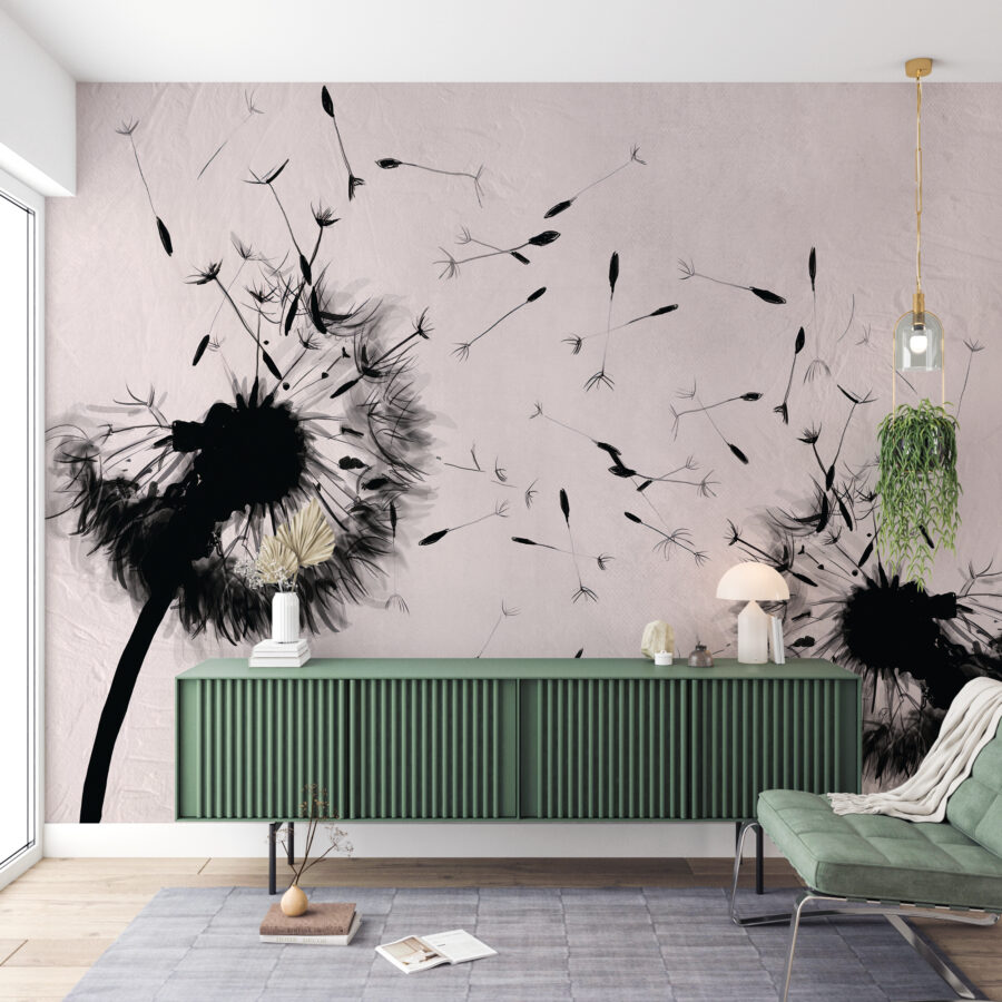 Wandschildering in moderne stijl met bloemmotief in donkere tinten Black Blowers - afbeelding hoofdproduct