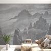 Fotobehang in oude stijl met berglandschap imiteert tekening Mountain Grey - belangrijkste product afbeelding